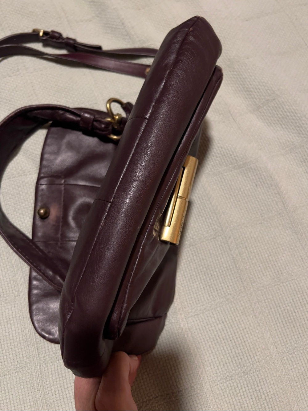 Coach Kristin Leather Flap Shoulder Bag in Deep Plum / Chocolate Burgundy - Picture 9 of 16